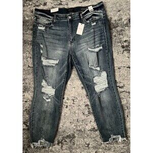 Judy Blue Light Wash Boyfriend Fit Mid Rise Distressed Painted Jeans Plus Sz 22W